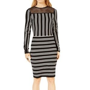 Bar III Black and White Striped Mesh Dress